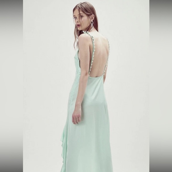 For love & Lemons Lady Luck Pearl embellished Slip Maxi Ruffles Dress S - Picture 3 of 5